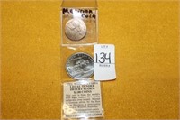 FIVE DOLLAR DESERT STORM COIN AND TWO SIDED COIN