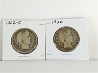 1902-0 & 1902 BARBER SILVER HALF DOLLARS COIN