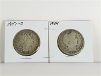 1907-O & 1904 BARBER SILVER HALF DOLLARS COIN