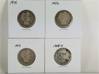 LOT OF 4 BARBER SILVER QUARTERS