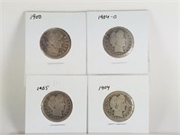 LOT OF 4 BARBER SILVER QUARTERS