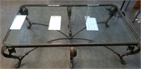HEAVY IRON BASE GLASS TOP LARGE COFFEE TABLE