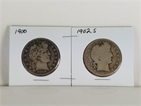 1902 & 1902-S BARBER SILVER HALF DOLLARS COIN