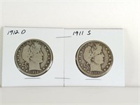 1912-D & 1911-S BARBER SILVER HALF DOLLARS COIN