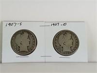1907-S & 1907-D BARBER SILVER HALF DOLLARS COIN
