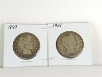 1899 & 1901 BARBER SILVER HALF DOLLARS COIN