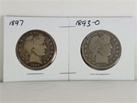 1897 & 1893-O BARBER SILVER HALF DOLLARS COIN