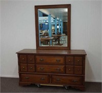 1970's Knotty Pine Triple Dresser and Mirror