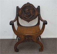 English Quarter Sawn Oak Carved Throne Chair