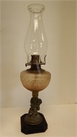 Antique Glass Oil Lamp w/metal base & figures