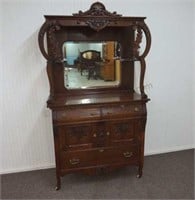 Antique Oak Buffet Sideboard with Carved Details