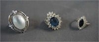 3 Silver Fashion Jewelry Ladies Evening Rings