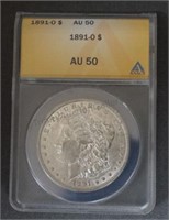 1891 O Morgan ANACS AU50 Silver Dollar