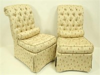 PAIR OF EMBROIDERED SILK SLIPPER CHAIRS