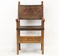 18th/19th cent Spanish leather tooled arm chair