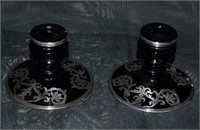 Tiffin Amythest Silver Overlay Candlestick Holders