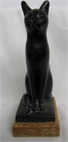 Bronze Eygptian Cat On Wood Base - Austin Prod