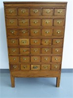 Antique Oak Library 35 Drawer Index Card Cabinet