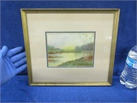 antique signed watercolor painting - 12x13