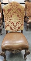 UPHOLSTERED ARM CHAIR W LEATHER SEAT ORNATE
