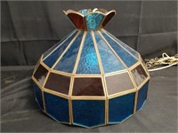 LARGE VTG COLORED GLASS PANEL LIGHT FIXTURE