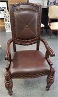 MAGNIFICENT WOOD AND LEATHER ARM CHAIR