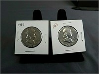 Two 1963 US Franklin Silver Half Dollars