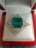 10.26ct genuine emerald diam ring 14kt