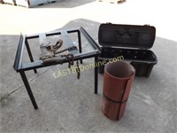 METAL TABLE / STAND, RATCHET HOIST, TOTE, FLASHING
