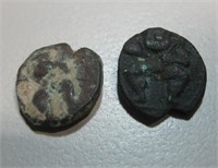 2 Ancient Ibiza Ebusus God Bes 1st Cent. BC Coins