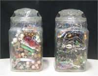 2 Glass Jars Filled w/ Assorted Jewelry