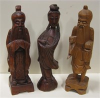 Lot of 3 - 12" Tall Asian Wood Figures