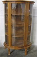 Vintage Oak Curved Glass 4 Shelf Display Cabinet