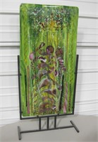 Local Artist Slag Glass Art Panel w/ Metal Stand
