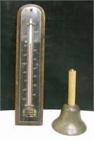 TYCOS Thermometer & 5" Tall Vintage School Bell