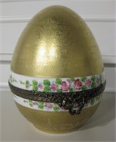 Limoges France Gilded Porcelain Egg - Hinged Lid