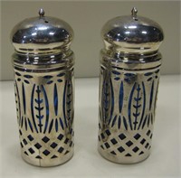 Silver Plate & Cobalt Blue Glass S & P Shakers