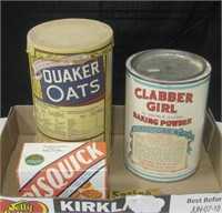 Box Lot of Advertising Containers & Recipe Tin