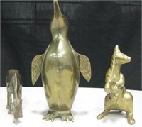 Brass 8" Tall Penguin,5.5" Tall Kangaroo & Horse
