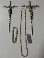 2 Crucifixes, Bracelet, Chain & Money Clip