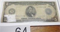 Series 1914 Large Size Blue Seal $5 Fed Res. note