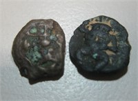 2 Ancient Ibiza Ebusus God Bes 1st Cent. BC Coins