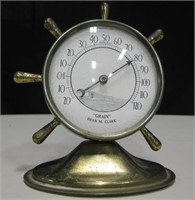 4.5" Tall Brass Ships Wheel Thermometer