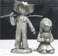 4.5" Vintage Solid Pewter Boy and Girl Figure