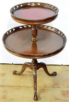 1930s TWO-TIERED LEATHER TOPPED TABLE