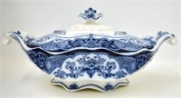 FLOW BLUE OVAL COVERED SERVING DISH
