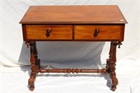 English Antique 2 Drawer Mahg. banded Table w/