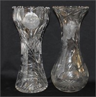TWO LARGE CUT & ETCHED GLASS VASES