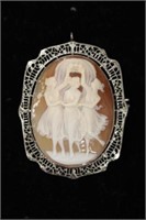 14kt white gold Three Dancing Graces Cameo Pin