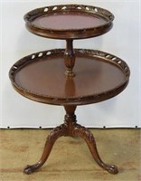 1930s TWO-TIERED LEATHER TOPPED TABLE